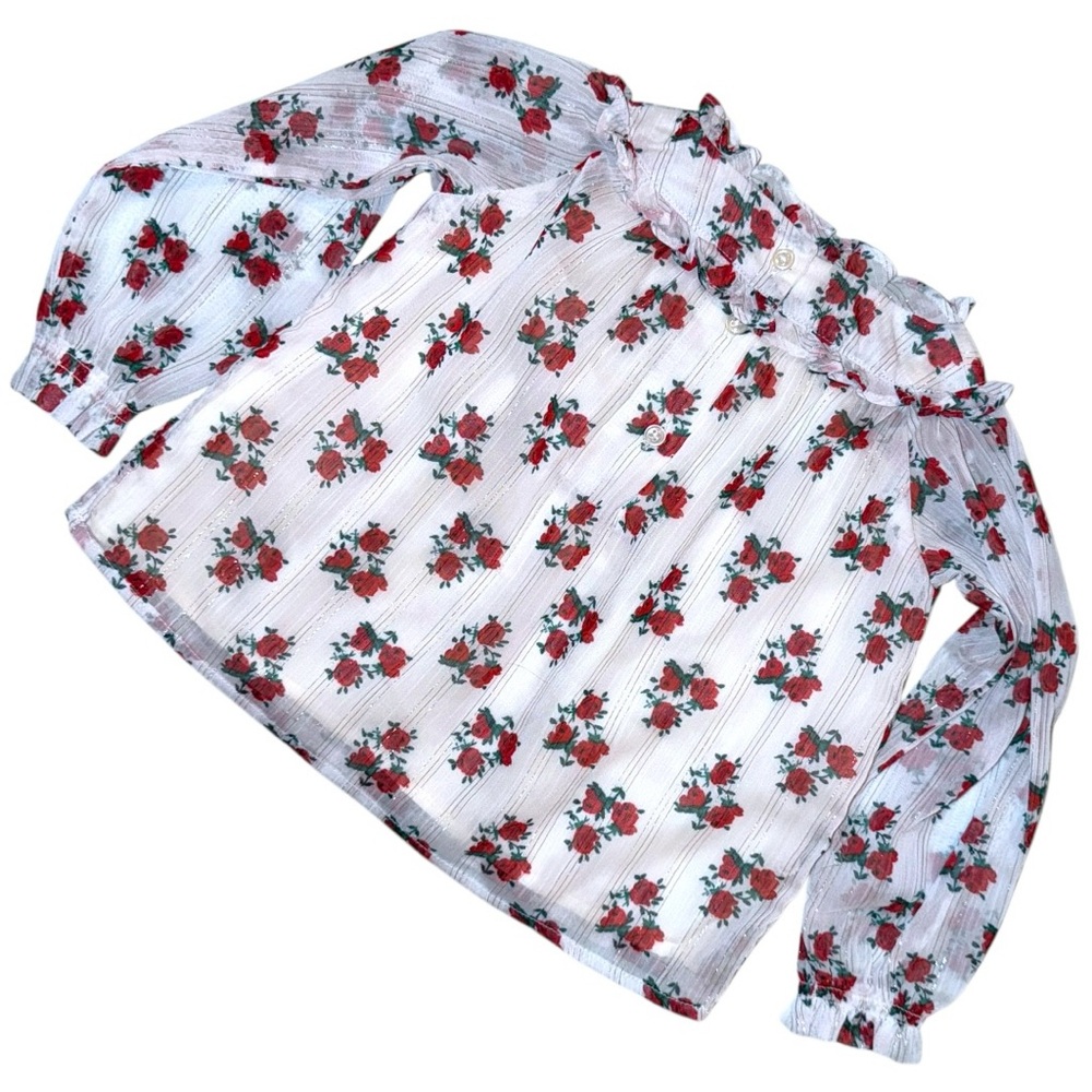 Janie and Jack 18–24 Months Floral Ruffle Blouse NWT Red Rose Top - Picture 3 of 10